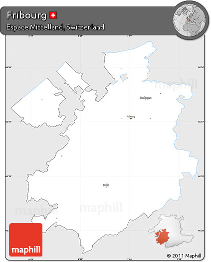 Silver Style Simple Map of Fribourg, single color outside