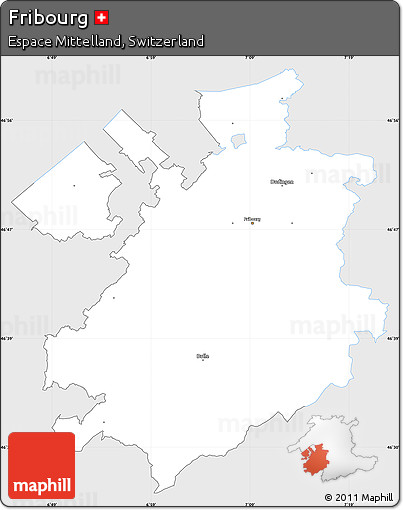 Silver Style Simple Map of Fribourg, single color outside