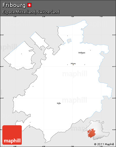 Silver Style Simple Map of Fribourg, single color outside