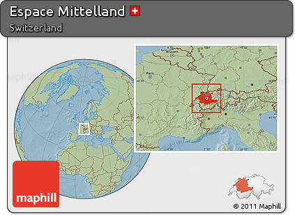 Savanna Style Location Map of Espace Mittelland, hill shading
