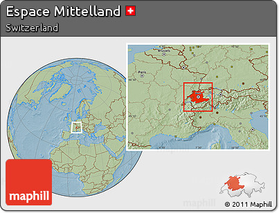 Savanna Style Location Map of Espace Mittelland, hill shading