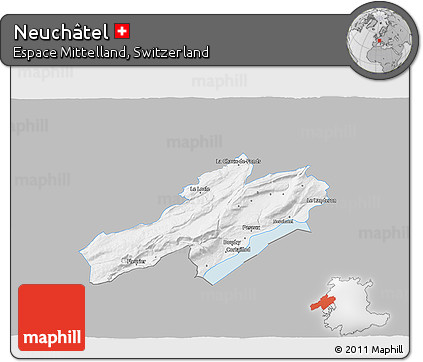 Gray 3D Map of Neuchâtel, single color outside