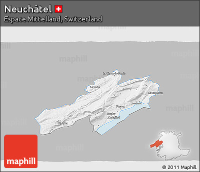 Gray 3D Map of Neuchâtel, single color outside
