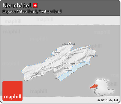 Gray 3D Map of Neuchâtel, single color outside