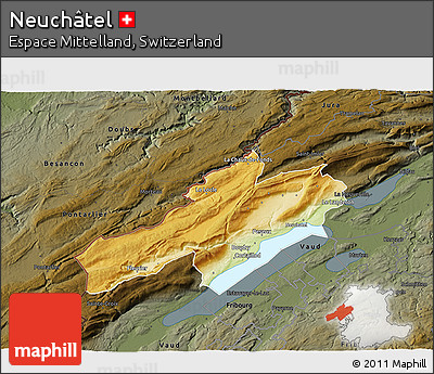 Physical 3D Map of Neuchâtel, darken