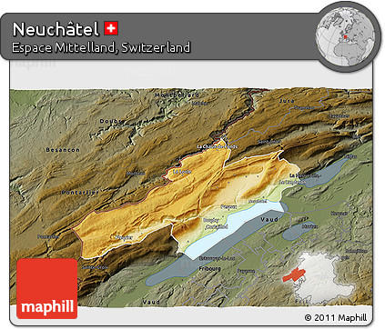Physical 3D Map of Neuchâtel, darken