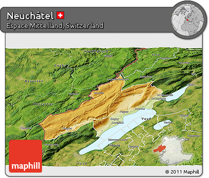 Physical 3D Map of Neuchâtel, satellite outside