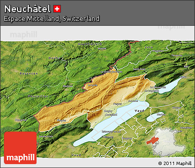 Physical 3D Map of Neuchâtel, satellite outside