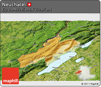 Physical 3D Map of Neuchâtel, satellite outside