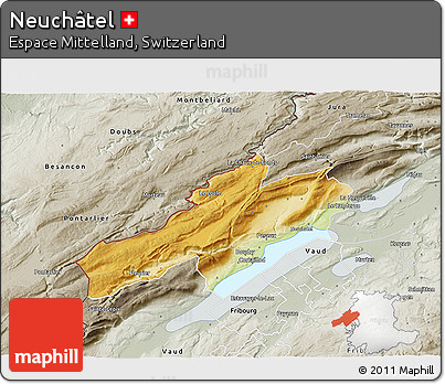 Physical 3D Map of Neuchâtel, semi-desaturated
