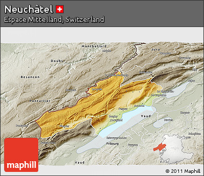 Physical 3D Map of Neuchâtel, semi-desaturated