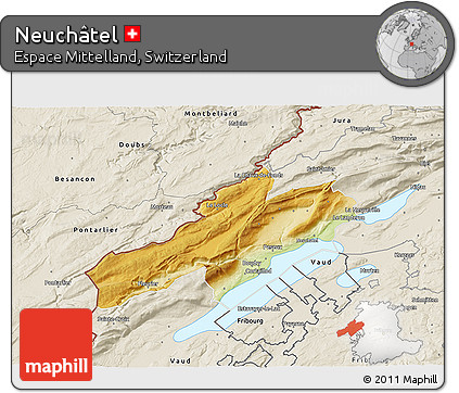 Physical 3D Map of Neuchâtel, shaded relief outside