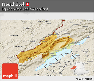 Physical 3D Map of Neuchâtel, shaded relief outside