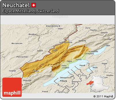 Physical 3D Map of Neuchâtel, shaded relief outside