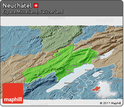 Political 3D Map of Neuchâtel, semi-desaturated