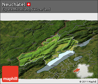 Satellite 3D Map of Neuchâtel, darken