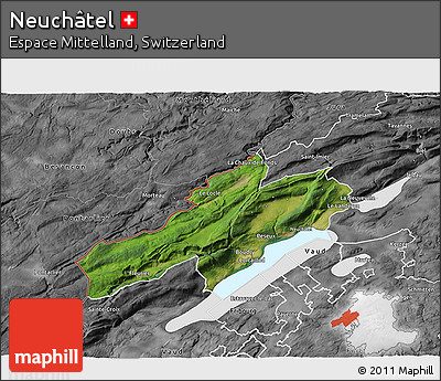 Satellite 3D Map of Neuchâtel, desaturated