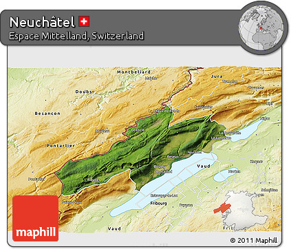 Satellite 3D Map of Neuchâtel, physical outside