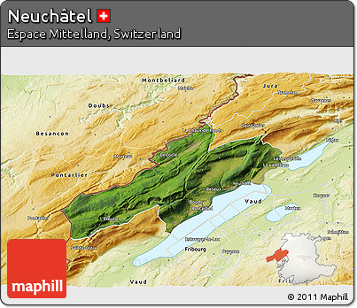 Satellite 3D Map of Neuchâtel, physical outside