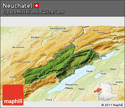 Satellite 3D Map of Neuchâtel, physical outside