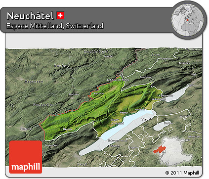Satellite 3D Map of Neuchâtel, semi-desaturated