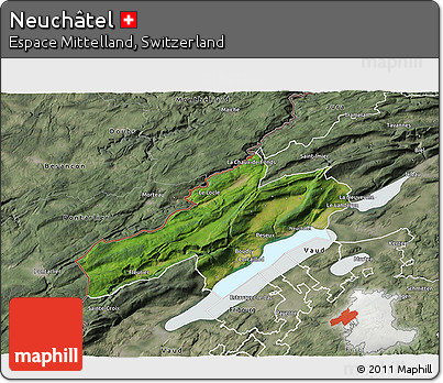 Satellite 3D Map of Neuchâtel, semi-desaturated