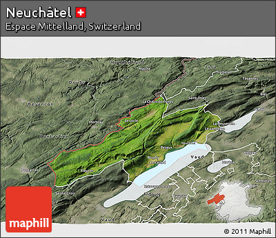 Satellite 3D Map of Neuchâtel, semi-desaturated
