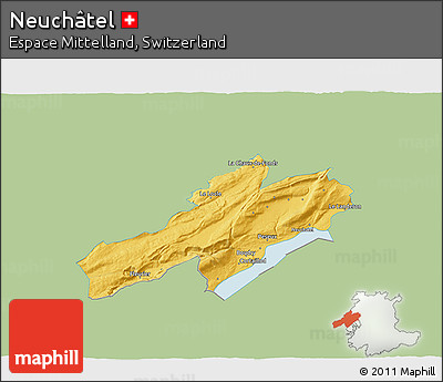 Savanna Style 3D Map of Neuchâtel, single color outside