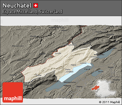 Shaded Relief 3D Map of Neuchâtel, darken