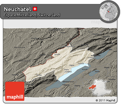 Shaded Relief 3D Map of Neuchâtel, darken