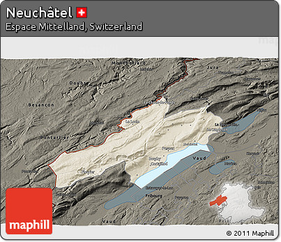 Shaded Relief 3D Map of Neuchâtel, darken