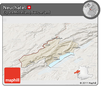Shaded Relief 3D Map of Neuchâtel, lighten