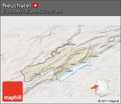 Shaded Relief 3D Map of Neuchâtel, lighten