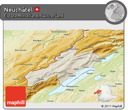 Shaded Relief 3D Map of Neuchâtel, physical outside