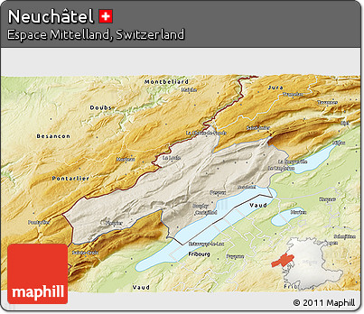 Shaded Relief 3D Map of Neuchâtel, physical outside