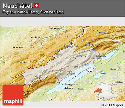 Shaded Relief 3D Map of Neuchâtel, physical outside