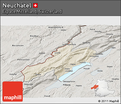 Shaded Relief 3D Map of Neuchâtel, semi-desaturated