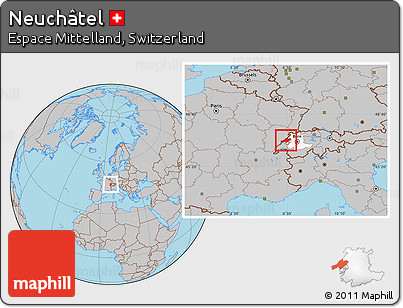 Gray Location Map of Neuchâtel, highlighted parent region