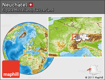 Physical Location Map of Neuchâtel, highlighted country, highlighted parent region