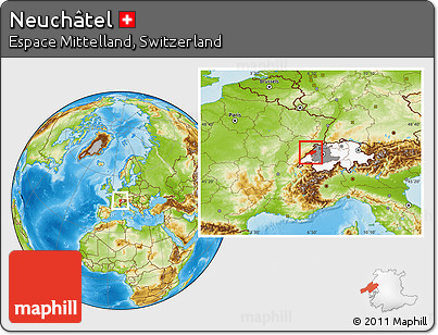 Physical Location Map of Neuchâtel, highlighted country, highlighted parent region