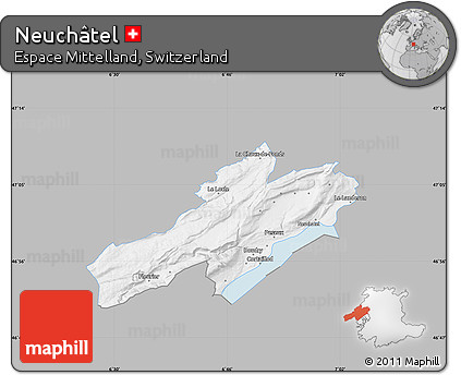 Gray Map of Neuchâtel, single color outside