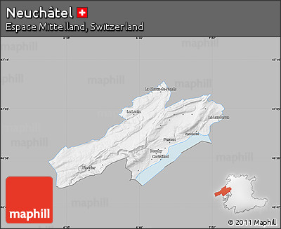 Gray Map of Neuchâtel, single color outside