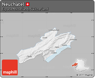 Gray Map of Neuchâtel, single color outside