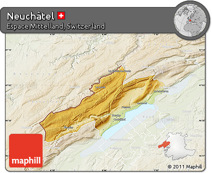 Physical Map of Neuchâtel, lighten