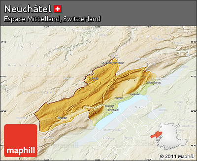 Physical Map of Neuchâtel, lighten