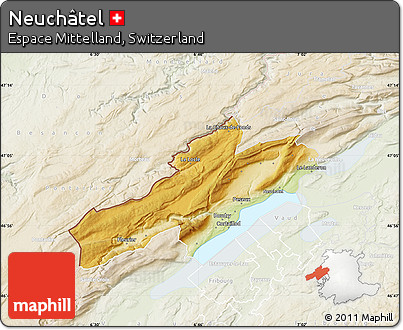 Physical Map of Neuchâtel, lighten