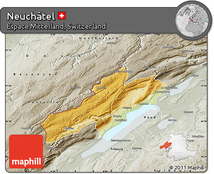 Physical Map of Neuchâtel, semi-desaturated
