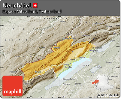 Physical Map of Neuchâtel, semi-desaturated