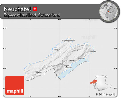 Silver Style Map of Neuchâtel, single color outside