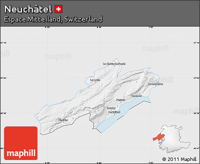 Silver Style Map of Neuchâtel, single color outside